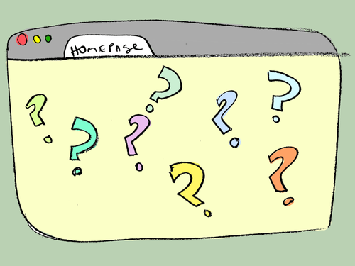 Illustration of a web browser filled with question marks